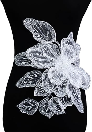 HHQ Piedras de imitación hechas a mano apliques de encaje perlas lentejuelas Trim Parches para accesorios de ropa de vestir (WH-DH01) (WH-DH01)