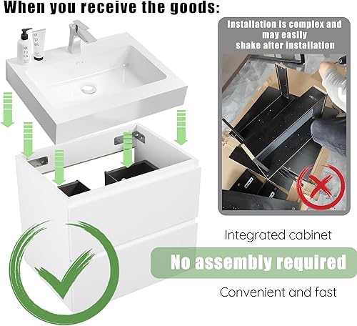 Miniatura 6 de Alice - Tocador de baño de 24 pulgadas con desbordamiento, gran almacenamiento, pequeño tocador de baño para baño moderno, lavabo de una sola pieza,