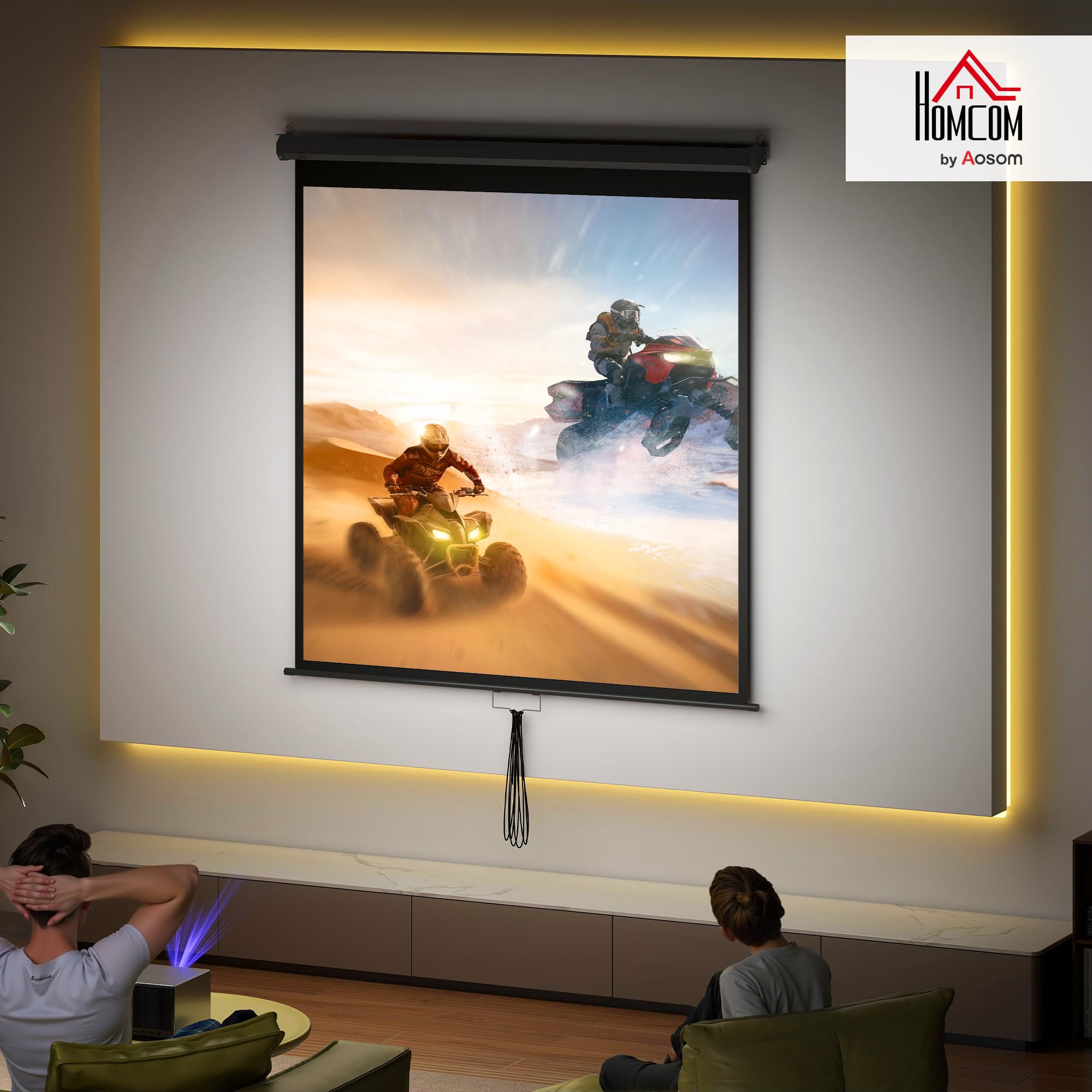 HOMCOM Schermo per proiettore, 152 x 152 cm, 85 pollici, 1:1, HD, 4K, per home theatre e presentazioni in ufficio