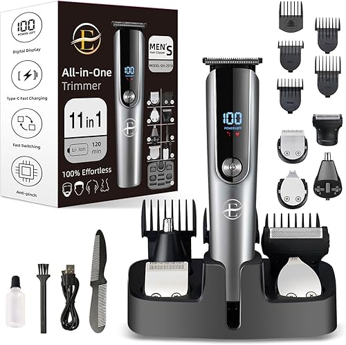 Recortadora de barba para hombres  Kit de maquinilla de afeitar eléctrica 5 en 1, recortadora de pelo de nariz con pantalla LED, kit de aseo