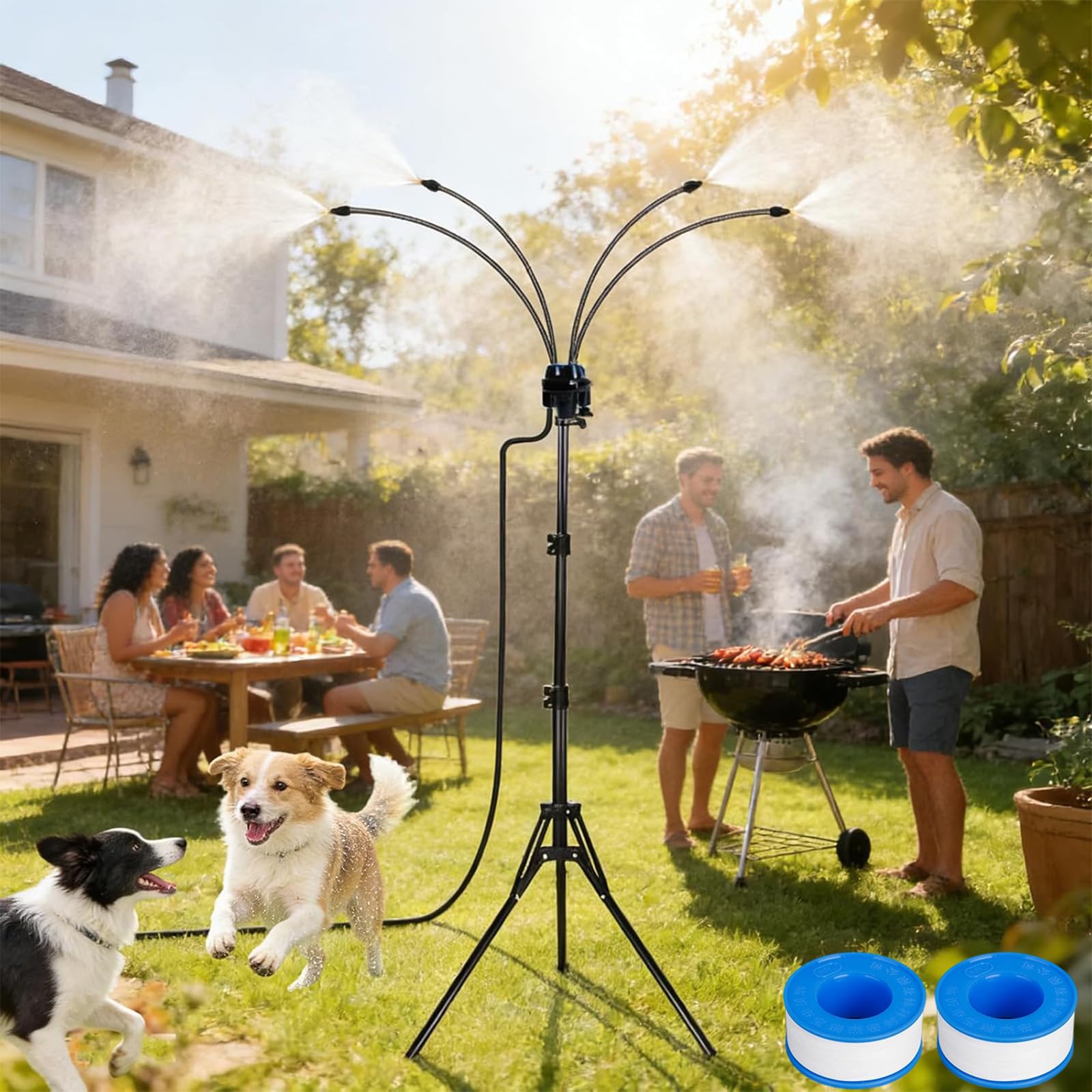 Einstellbares Stehendes Sprühnebel Kühlung System, Tragbarer Wassernebel für Terrasse und Garten, 360° Flexibler Sprühnebel Terrasse mit Höhenverstellbarem Stativ für Pool, BBQ und Outdoor (2Pcs)