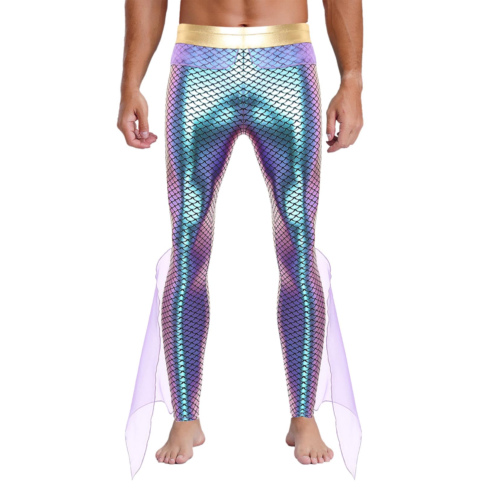 CHICTRY Sirène Homme Brillant Pantalon Imprimé Sirène Poisson Écailles Halloween Carnaval Fête Cospaly Legging Collant de Danse S-4XL