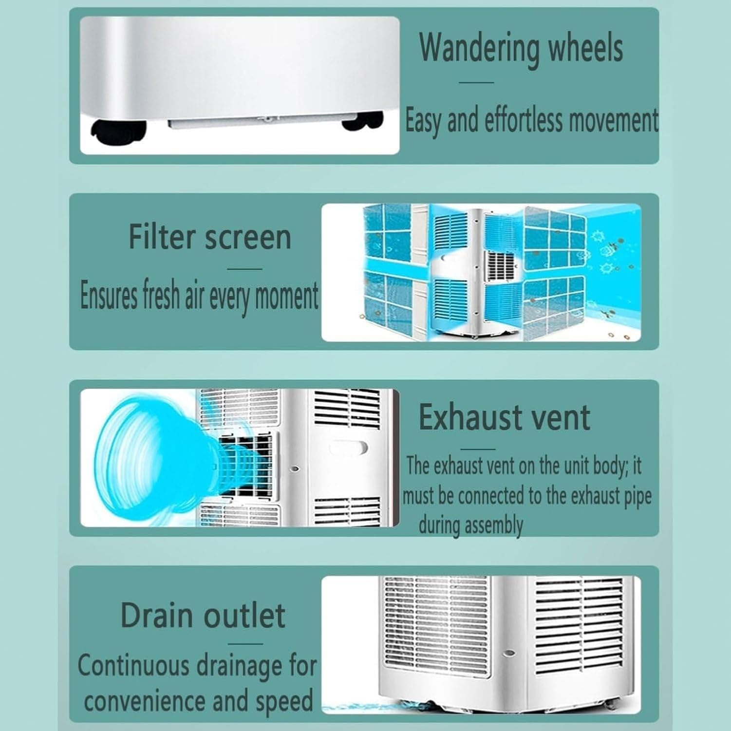 Aire Acondicionado Portátil con Deshumidificador y Mando a Distancia, Ventilador de Enfriamiento Silencioso, Temporizador 24 Horas, para Habitaciones hasta 32 m, Style 2, Remote Control Model