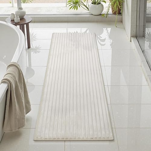 Uphome Alfombras de baño de lujo a rayas de 47 x 20 pulgadas, alfombras de baño de microfibra extra suave y absorbente, respaldo de goma, secado