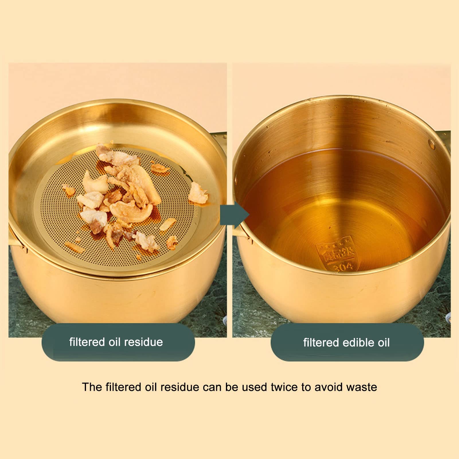 Recipiente para Grasa con Colador, Recipiente para Filtro de Aceite de Cocina de 2,8 L Recipiente para Aceite de Cocina de Acero Inoxidable con Colador de Malla Fina Y Tapa para Freír(Oro)