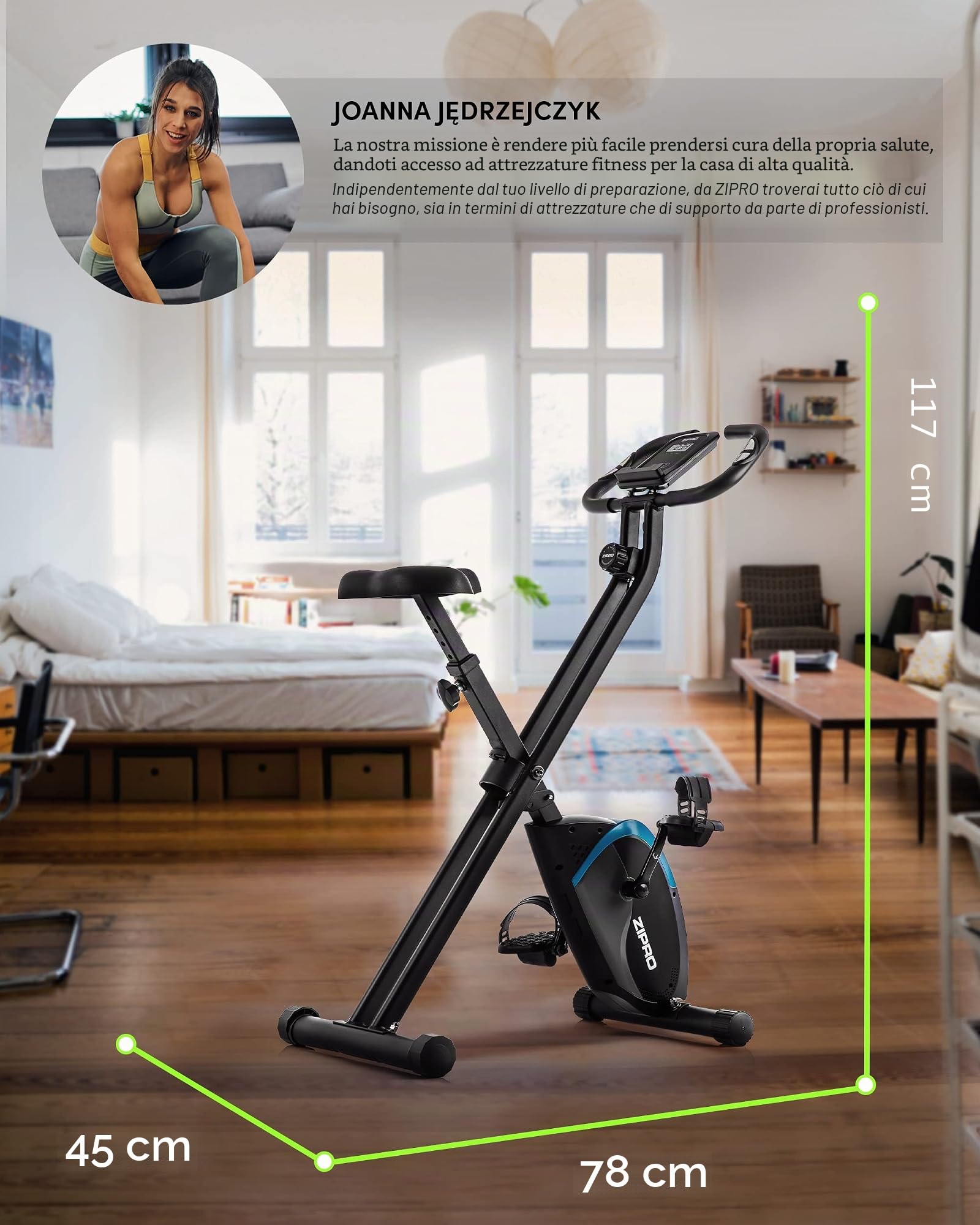 ZIPRO Cyclette da Casa Pieghevole con Magnetica Regolabile 8 Livelli, Sensori delle Pulsazioni, Display LCD e Sellino Comodo, Ciclette Silenziosa per Allenamento Cardio, Cyclette da Camera (Future X)
