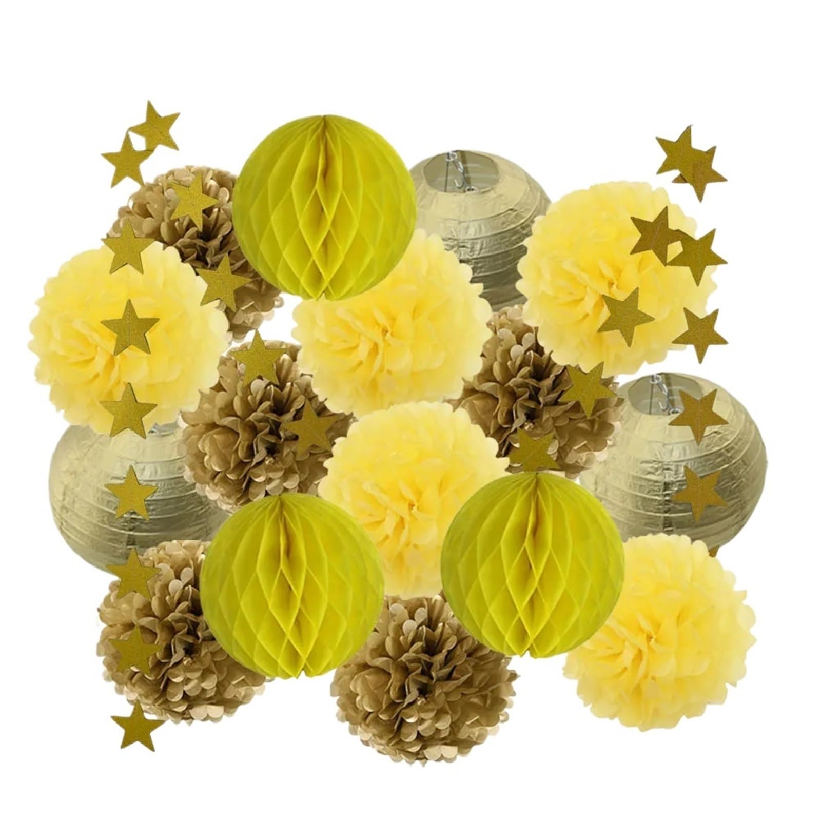 Paper Pom Poms Wedding Ceremony Events Decor Gold Paper Lanterns Honeycomb Red Tissue Pompom for Party Supplies(Gold Yellow)