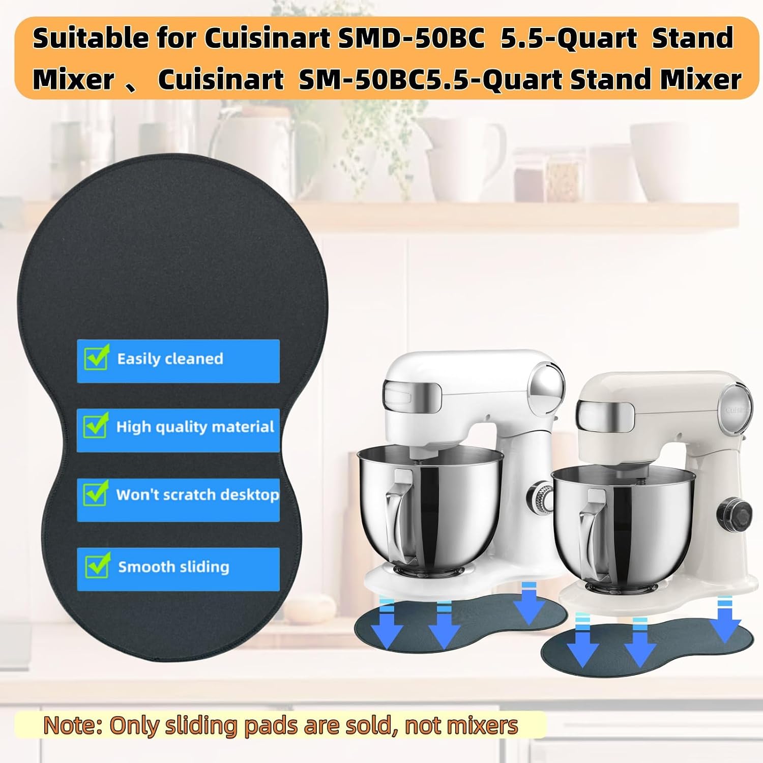 Sliding Pad for Cuisinart SMD-50BC Stand Mixer 5.5 Quart Mixing Bowl,Smooth sliding with anti slip base suitable for kitchen countertop storage moving, attachments for cuisinart mixer