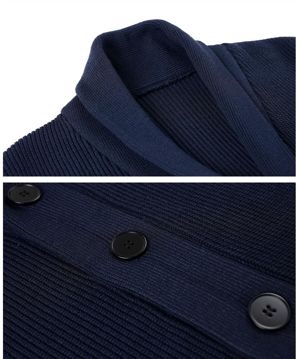 Chaqueta de Punto Grueso Hombre Manga Larga Cárdigan Cuello Chal Slim Fit Invierno