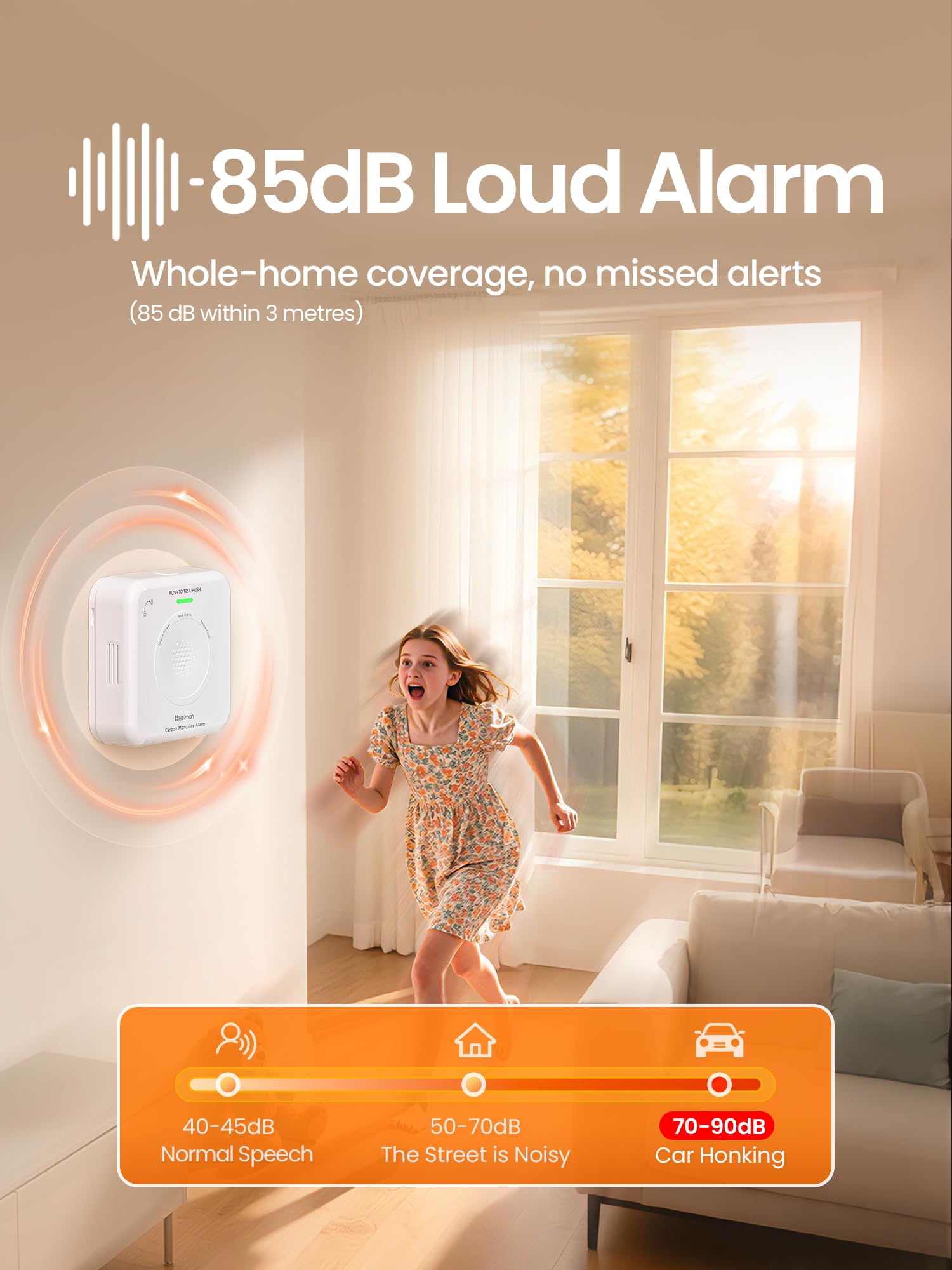 Heiman Detector de Monóxido de Carbono Inteligente Matter (Hub requerido) - Detector CO para SmartThings & Home Assistant, Certificado en 50291, Pilas reemplazables, Sensor de 10 años, 85dB
