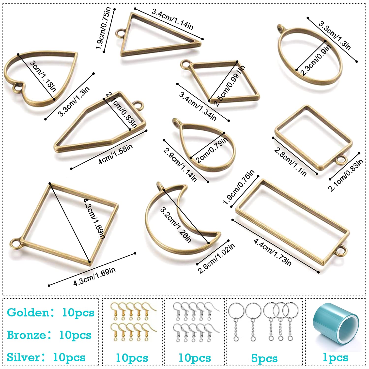 GIAK Bisel Colgante 55 piezas de Colgantes de Bisel en Blanco Colgantes con Marco de Resina Epoxi Bases de Colgante Marco DIY Aretes Collares Pulseras Colgantes y Manualidades