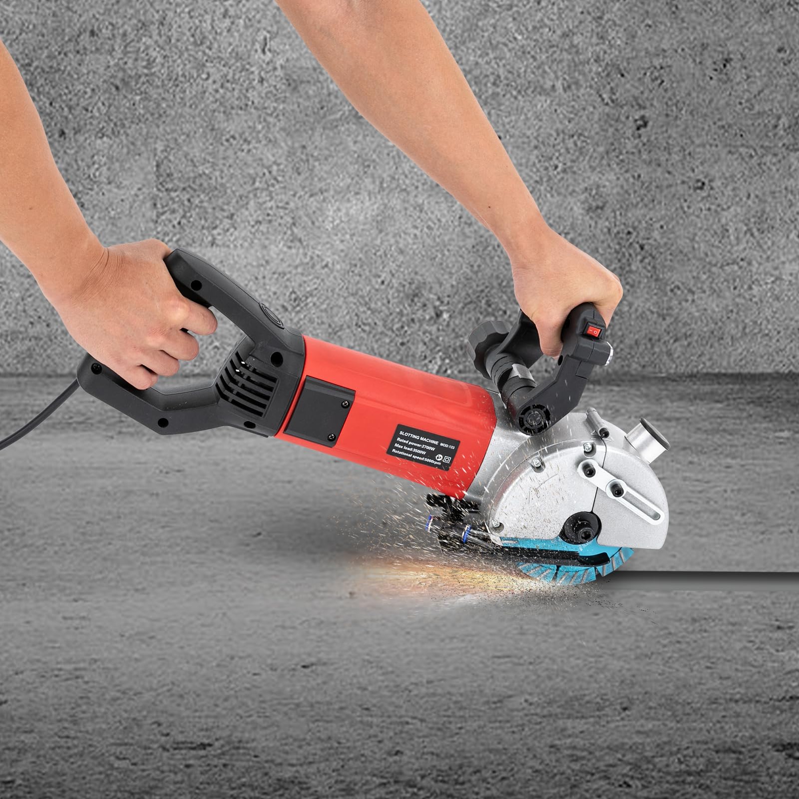 Fresa ranuradora de pared, 2700 W, máquina ranuradora de hormigón, 5000 rpm, máquina de corte, 220 V, profundidad de corte 42 mm, ancho de corte 40 mm, ranuras sin polvo