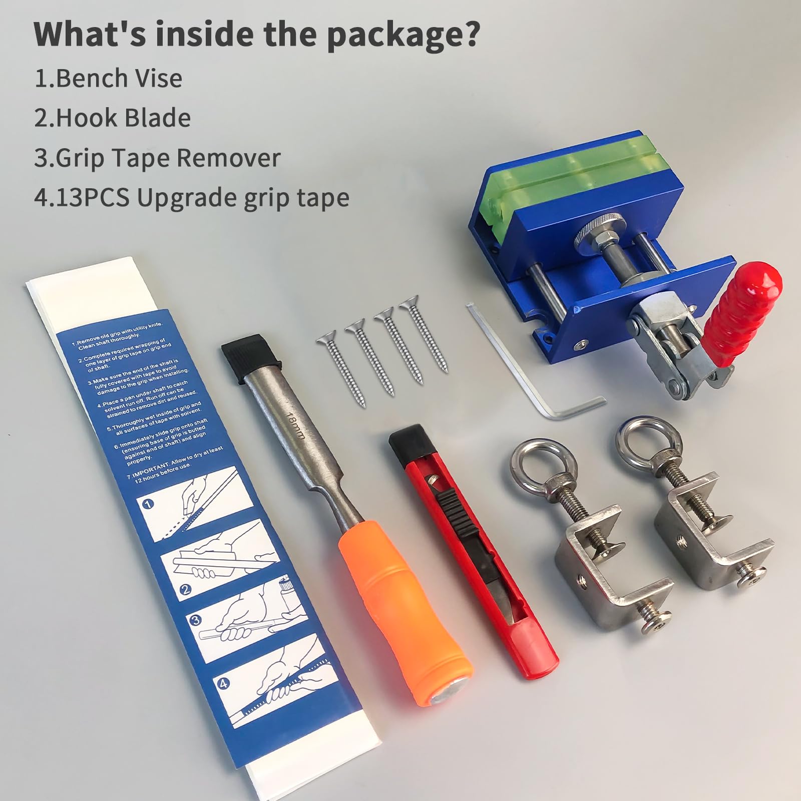 Kit de regripping pour poignée de golf KOFULL, 13 bandes adhésives, couteau à crochet, dissolvant, étau en aluminium, installation sans perçage