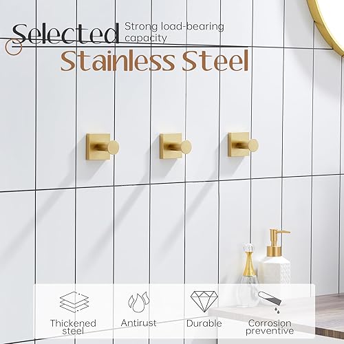 Miniatura 4 de KOKOSIRI Ganchos para toallas de baño, para colgar en la pared, toallas de baño, para puerta, cocina, armario, acero inoxidable dorado cepillado,