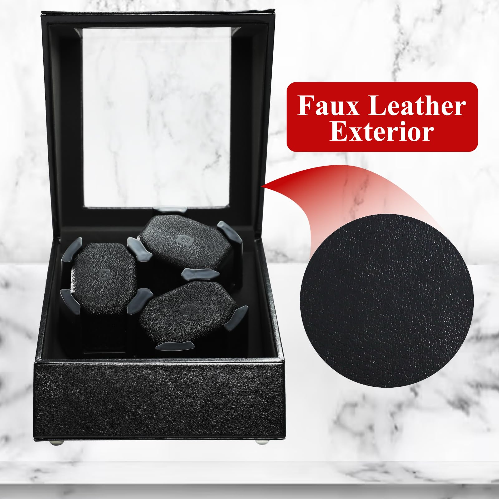 Caricaorologi Automatico per 3 Orologi, con Sensore di Luce Intelligente, 2 Modalità di Rotazione, Cuscini in Memory Foam, Caricaorologi Rotante Automatico con Rivestimento Esterno in Ecopelle