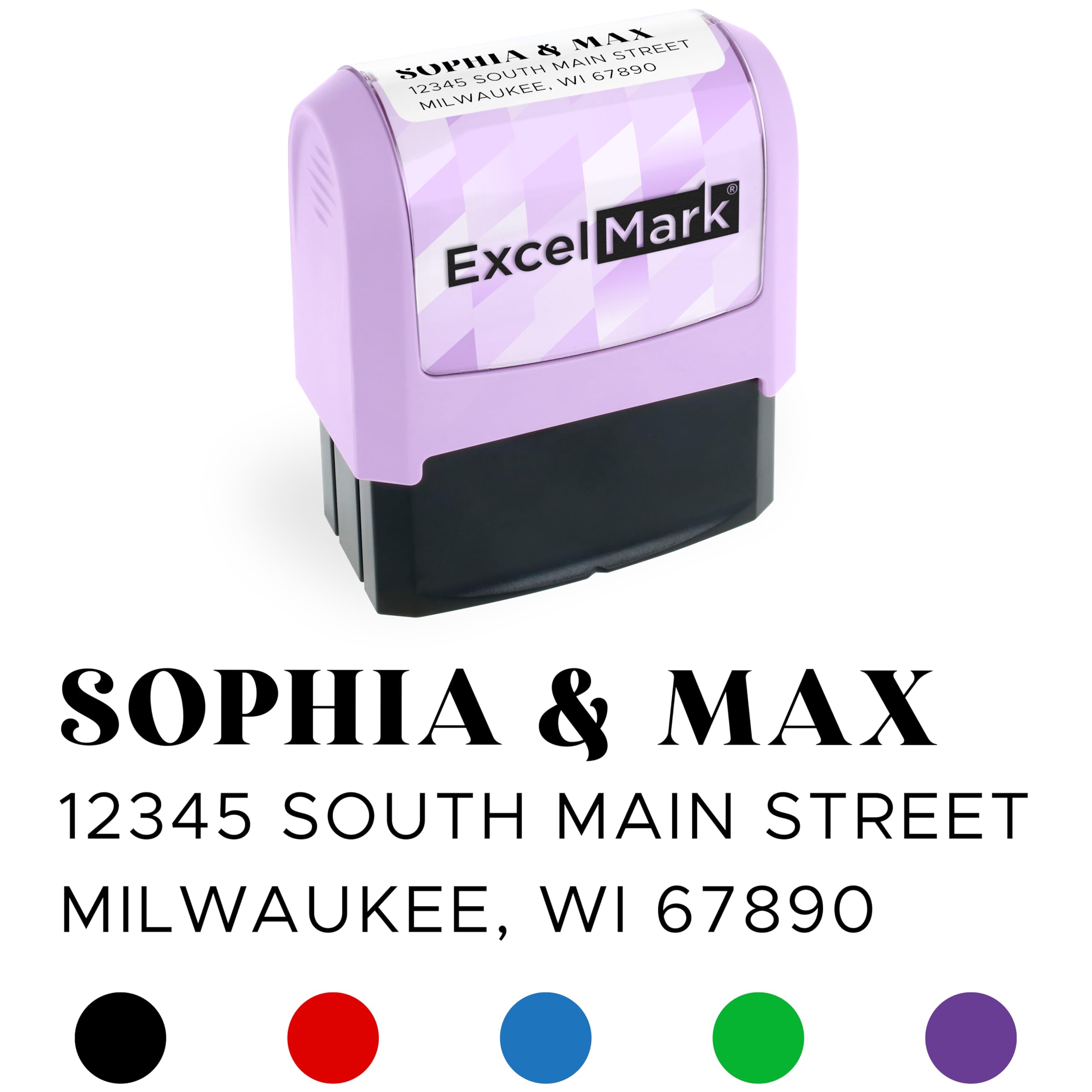 ExcelMark Address Stamp - Custom Return Address Stamp with Elegant Designs, Vibrant Colors & Patterns – Perfect for Mail, Invitations & Gifts (Violet