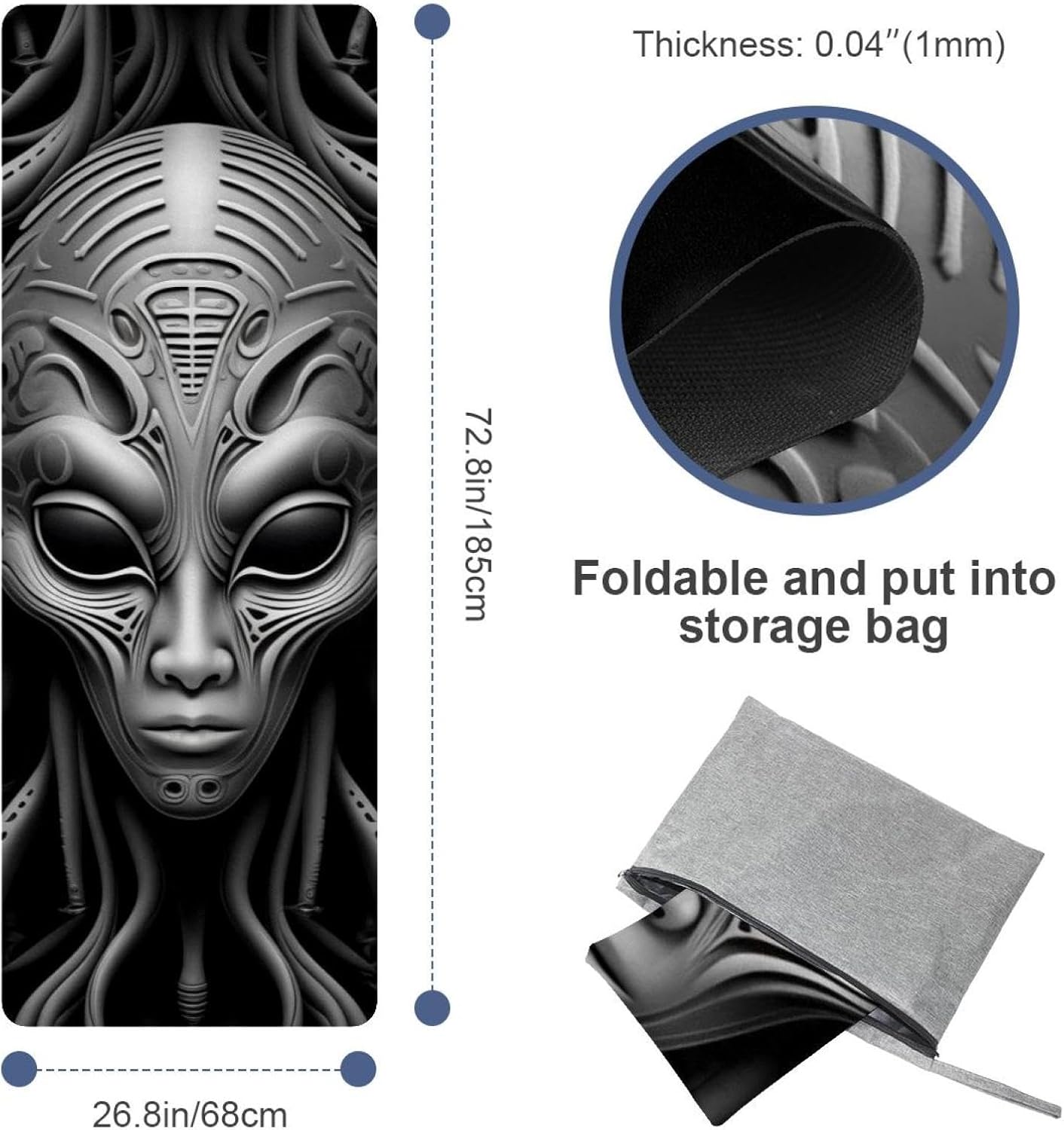 Yoga Towel, Outer Space Alien Pattern Non Slip Sweat Absorbent Hot Yoga Mat Towel for Hot Yoga, Pilates and Fitness - 72.8" x 26.8"