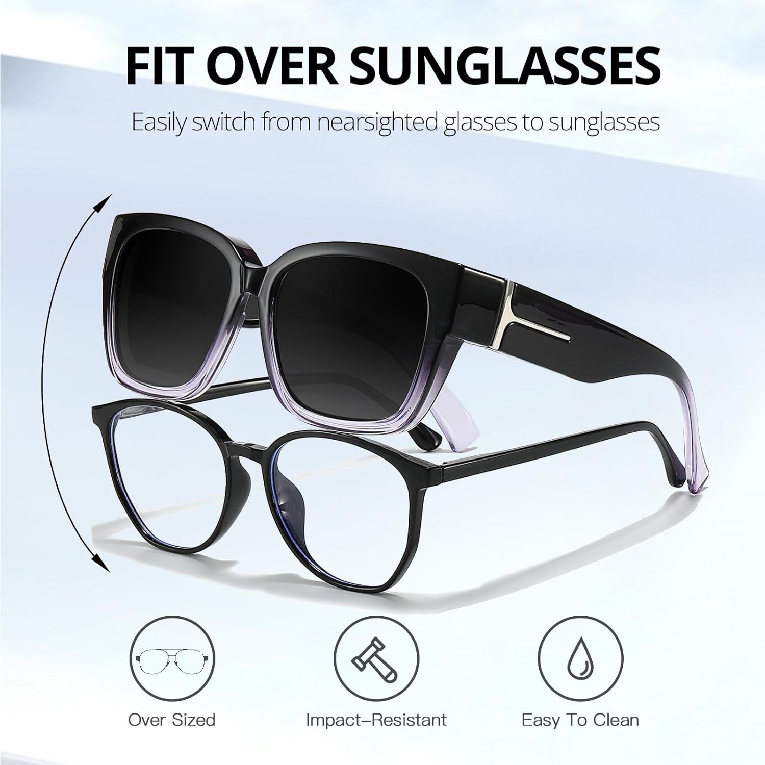 Myiaur Fit Over Glasses Sunglasses for Women, Trendy Oversized Polarized Wear Over Sun Glasses with UV400 Protection（2 Pack） - Image 7