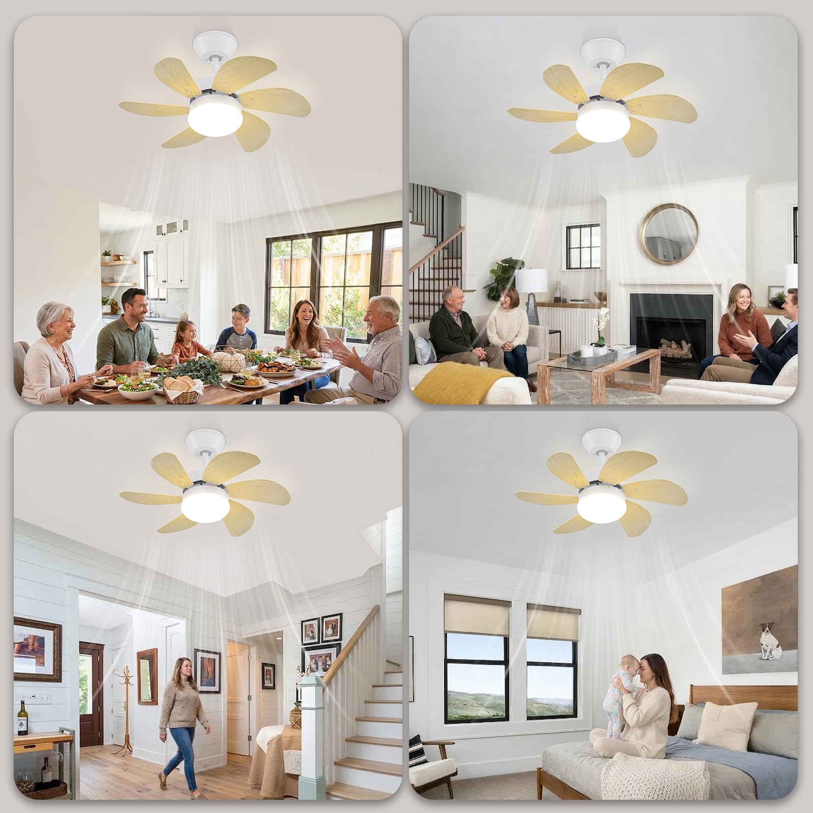 Homefire Ventilador de techo silencioso luz - Lámpara de sala de estar | Ø75 cm con aspecto de madera - Bombilla E27 - Ideal para verano/invierno para dormitorio, comedor o mesa