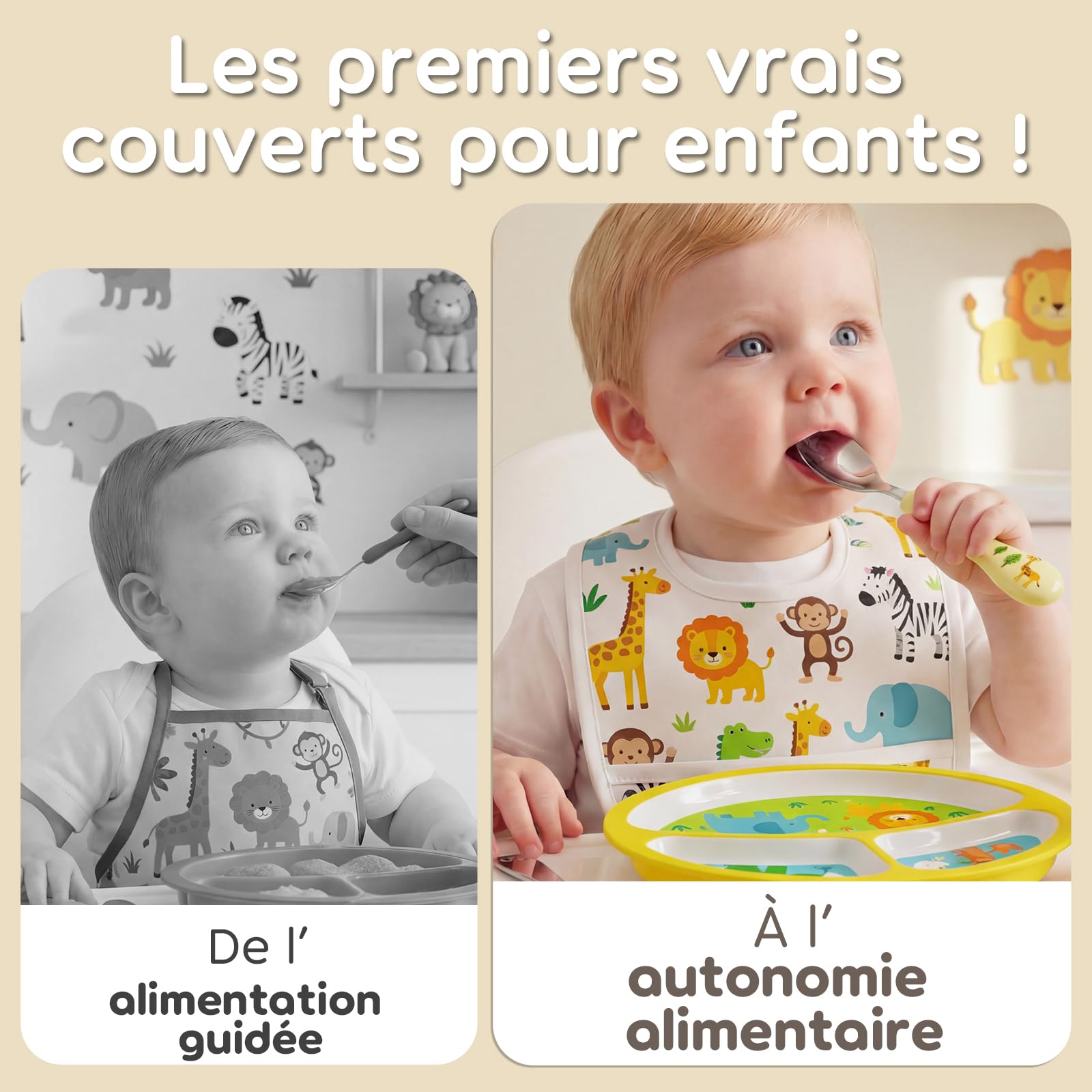 Lehoo Castle Couverts Enfant 6 Pièces, Couverts pour Bébé, 2 x Cuillères, 2 x Fourchettes, 2 x Couteaux, Set Couvert Bebe pour Garçons Filles