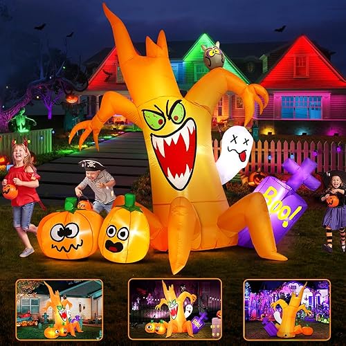 Miniatura 3 de Decoraciones inflables de Halloween de 8 pies al aire libre, decoración de Halloween inflable al aire libre espeluznante calabaza árbol con LED