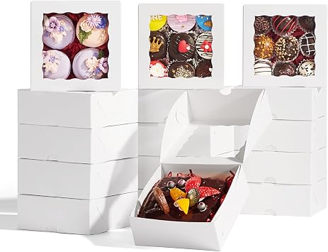 20 Pack Bakery Boxes 5x5x2 Inches Chocolate Covered Strawberries Boxes for 4 Mini Cake Cookies Macaron Pie Browines boxes