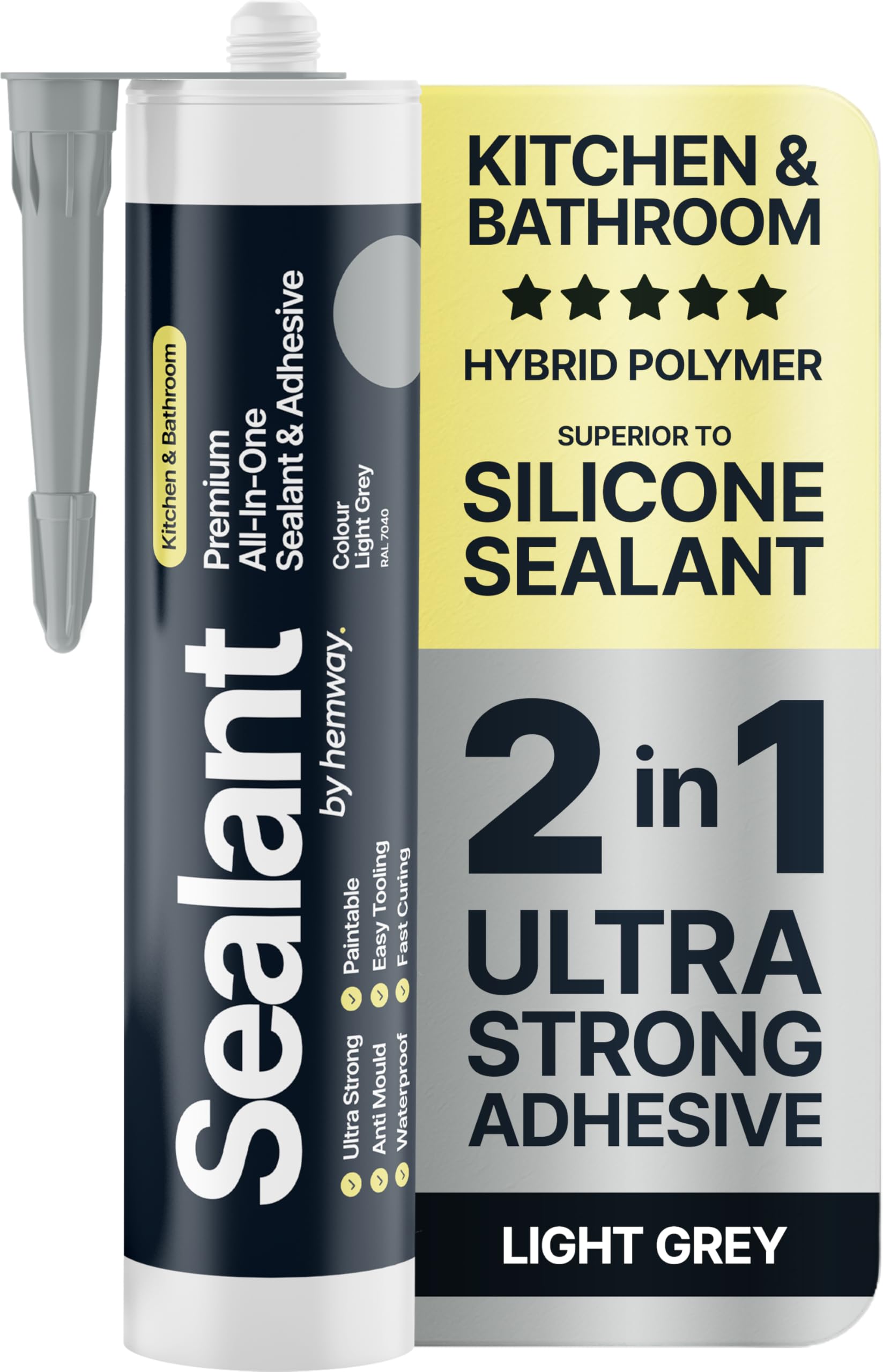 Sponsored Ad – Light Grey Kitchen & Bathroom Sealant & Adhesive Hybrid Polymer | Superior to Bathroom Silicone Sealant | Waterproof, Odourless, Anti-Mould | Ideal For Kitchen & Around Bath & Shower - 300 ml 1 Pack