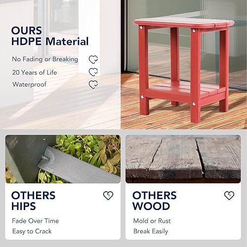 Miniatura 29 de nalone Adirondack - Mesa auxiliar para exteriores de 16.5 pulgadas, mesa auxiliar de plástico HDPE doble Adirondack para patio (madera)