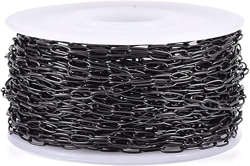 Miniatura 8 de Pandahall - Cadenas de clip de acero inoxidable 304 de 32.8 pies de 0.118 x 0.051 x 0.012 in con carrete para hacer joyas de bricolaje (color acero