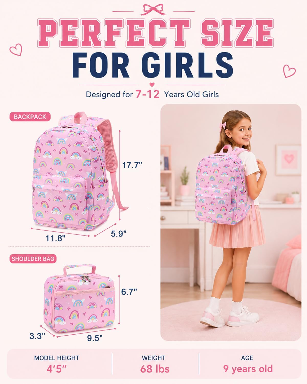 CAMTOP Backpack for Girls Boys Kids School Backpack with Lunch Box Preschool Kindergarten BookBag Set (Pink Rainbow)