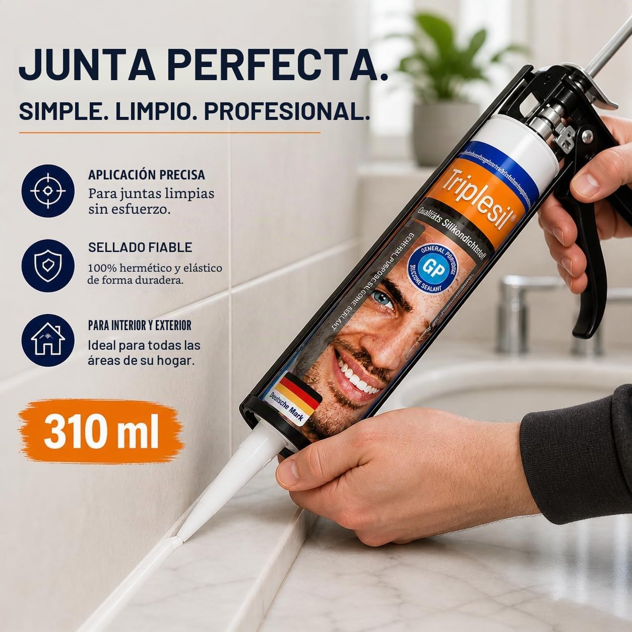 Triplesil Sellador de Silicona-Alta Temperatura 24 x 310 ml Cartucho de Silicona Universal para Baño, Cocina y Bricolaje – Impermeable y Resistente a los Rayos UV – Para Interior y Exterior(24x white)