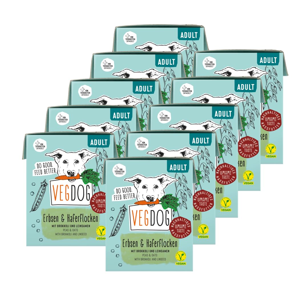VEGDOG hypoallergenes Nassfutter im Tetra Pak (10 x 390 g) | Adulte Hunde | ohne Gluten und Soja | Alleinfutter für Allergiker mit Erbsenprotein