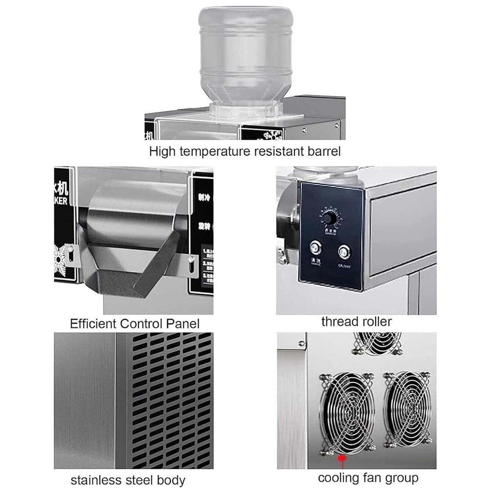 Máquina de Hielo en Forma de Copos de Nieve Máquina para Raspar Hielo Acero Inoxidable Sis Tema Enfriamiento por Líquido para Rápida Disipación Calor para Panaderías,Cafeterías,A-360W