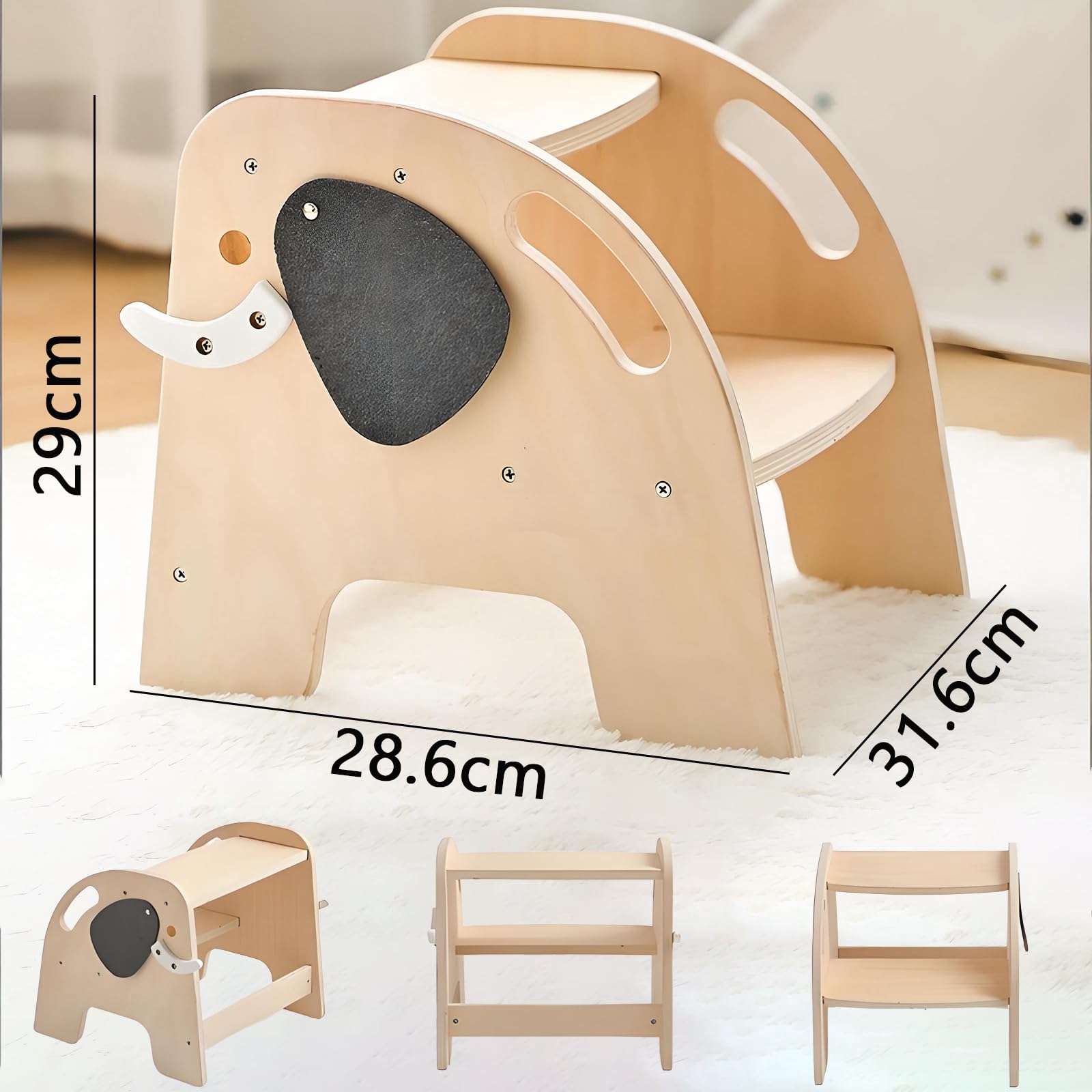Escabeau pour Enfants, Tabouret à 2 marches en Bois pour Enfants, supportant jusqu'à 80 kg, avec Repose-Pieds antidérapant pour Salle de Bain, Cuisine, Chambre d'enfant, Toilettes