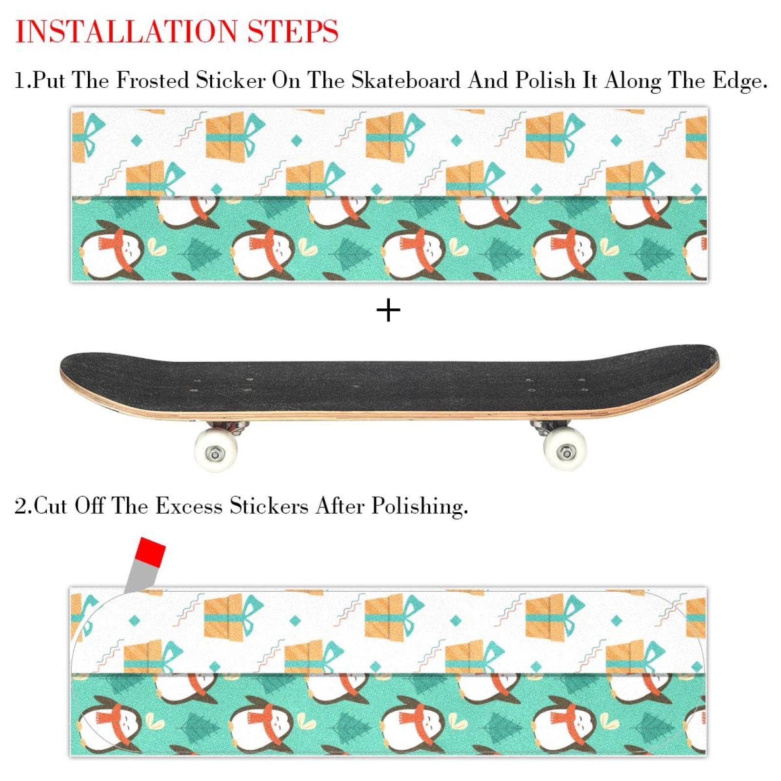 Winter Pattern Collection Lot de 2 feuilles de papier abrasif pour planche de skateboard et longboard
