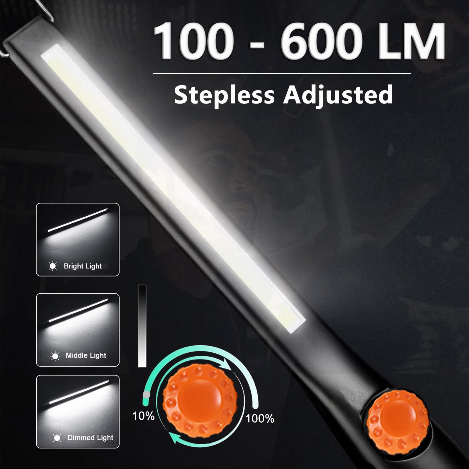 NileBoom Lot De 2 Lampes De Travail LED Pliables Rechargeables Avec Base Magnétique Et Crochet, Lampe De Poche Pivotante à 360°, Câble USB Pour Réparation De Voiture, Maison, Garage, Urgence Et