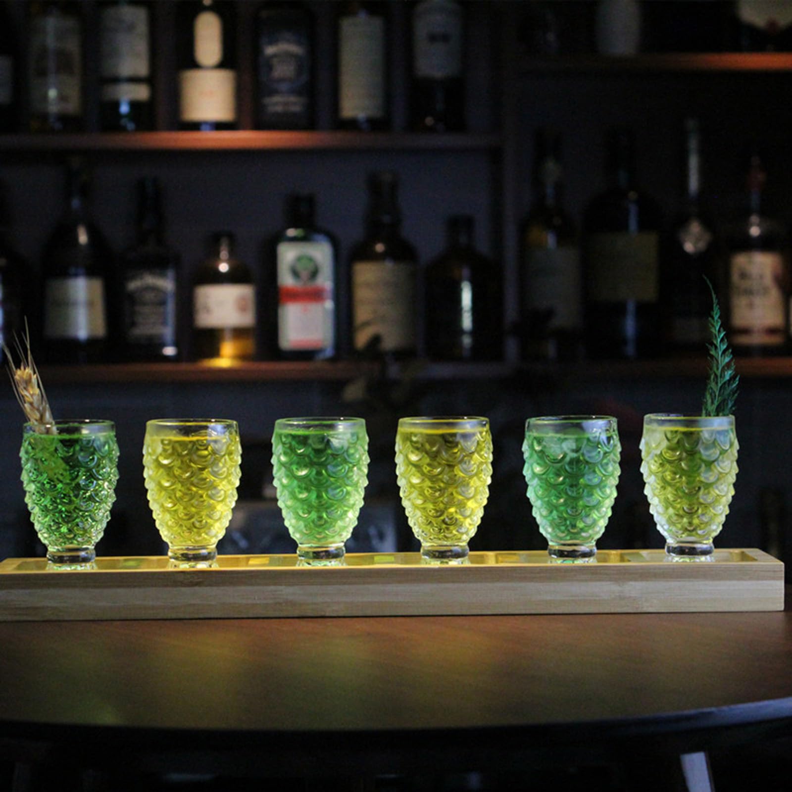 Vasos de chupito pequeños, 6 unidades con bandeja de madera para whisky, tequila, licores y fiestas