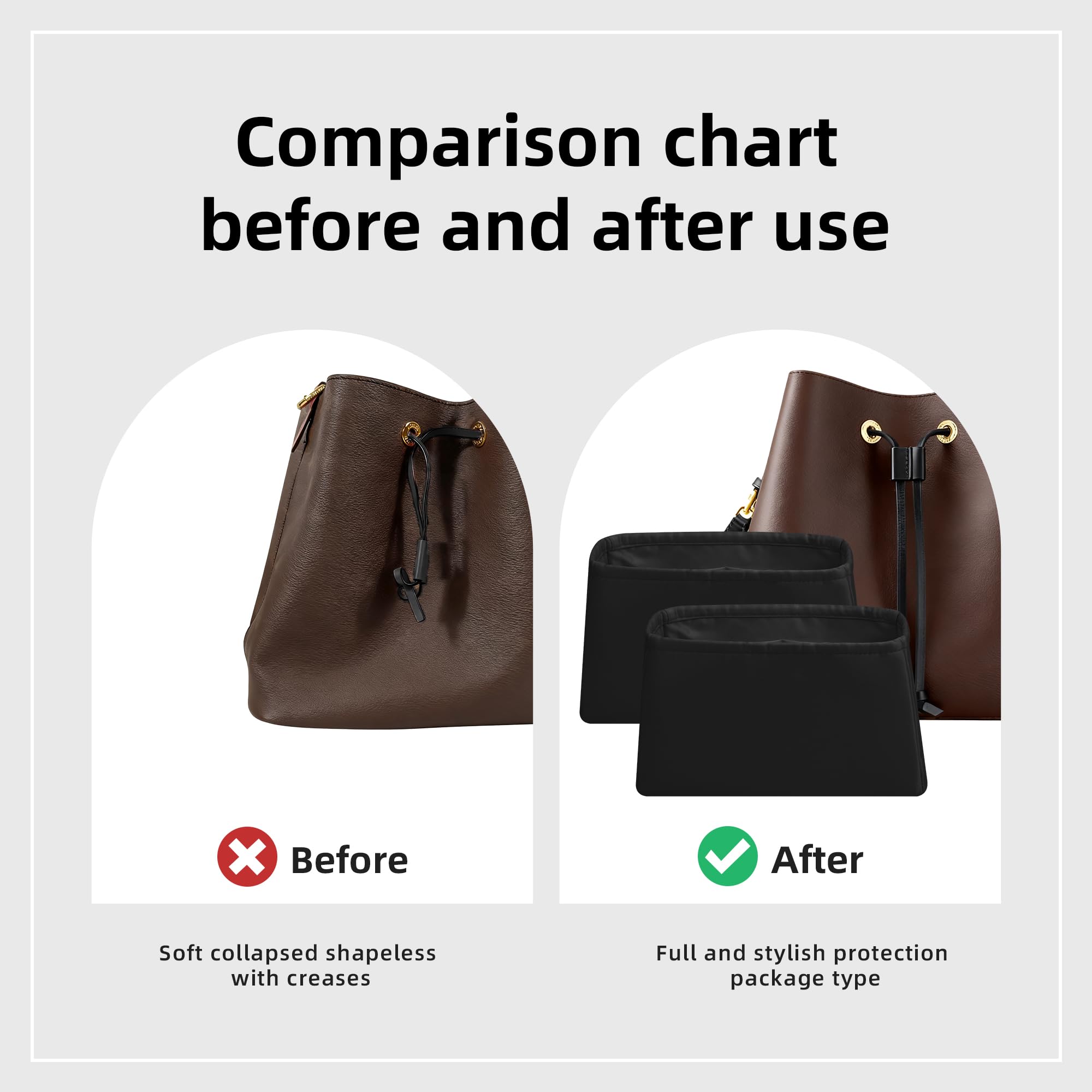 DGAZ Organizador Bolsos de Seda, 2 Piezas Organizador Bolsa Interior Ligera para Neonoe BB con Compartimento, inserto de bolsa para bolso (Noir, Neonoe BB)