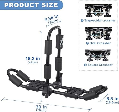 Miniatura 3 de XGeek Soporte de techo para kayak 4 en 1 para kayak, tabla de surf, canoa y tabla de esquí, soporte de techo plegable ajustable bilateral estilo J