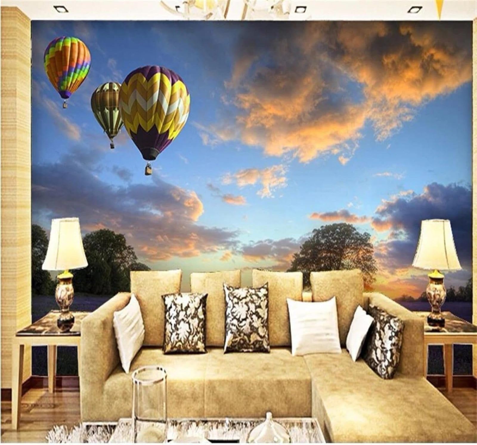 Tzxztt Three Dimensional Natural Landscape Purple Lavender Hot Air Balloon Modern 3D Wallpaper Premium Textured Silk Neutral Tones Material Ideal for Living Room Bedroom-300cm×210cm