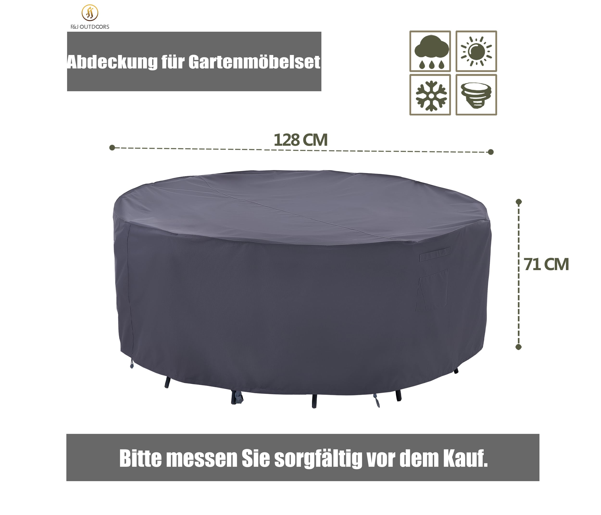 Copertura Per Tavolo Da Giardino Imperiale F&J Outdoors - Impermeabile, Antivento, 320x211x84cm, Nero - Foto 9