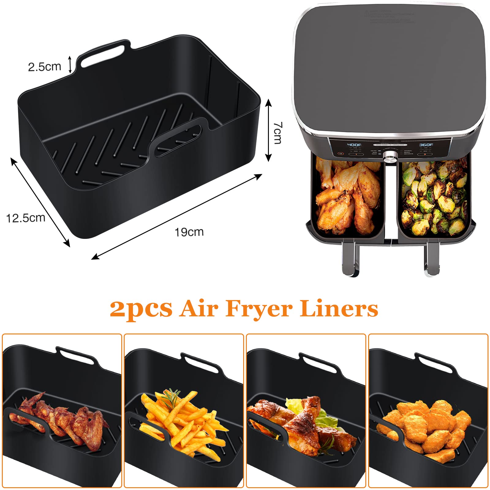 Buy Silicone Air Fryer Liners, 2-Pack Reusable Non-Stick Baking Paper for Air Fryer Basket Tray