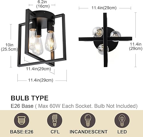 Miniatura 3 de Lámpara de techo negra de 3 luces, accesorios de iluminación industriales de cocina estilo granja para pasillo, recámara, baño, entrada (sin