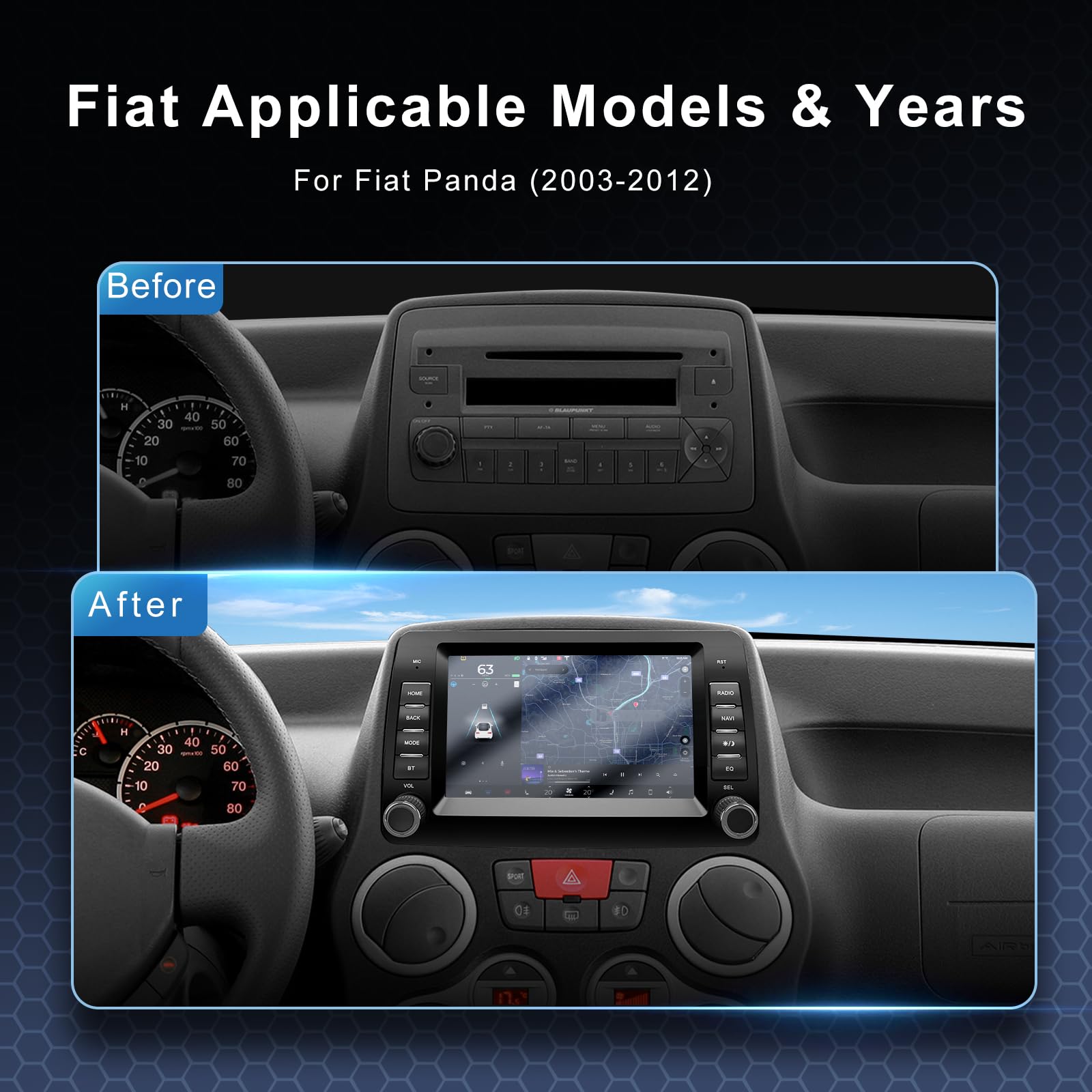 Autoradio per Fiat Panda 169 (2003-2012) con Android Auto e CarPlay Wireless, RDS Car Radio Android Stereo con Telecamera Retromarcia/Mic/CANbus BOX/App Store 2G+32G