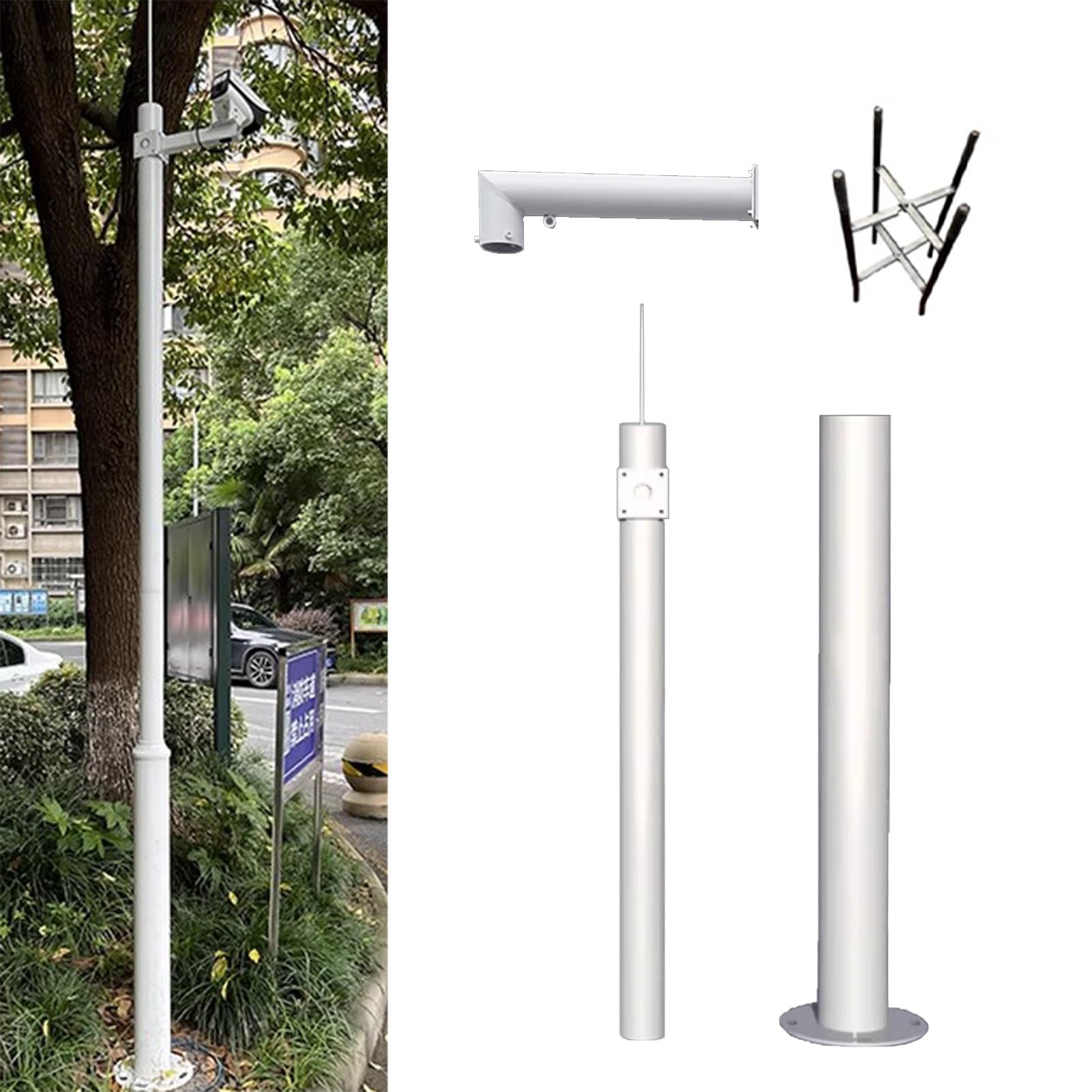 Outdoor Security Camera Pole with Ground Stake - 6.6Ft Solar Panel Mount for Surveillance Cameras, Durable Light Grey Post Stand for Enhanced Stability and Easy Setup-Light Coffee-2m (6.6ft)