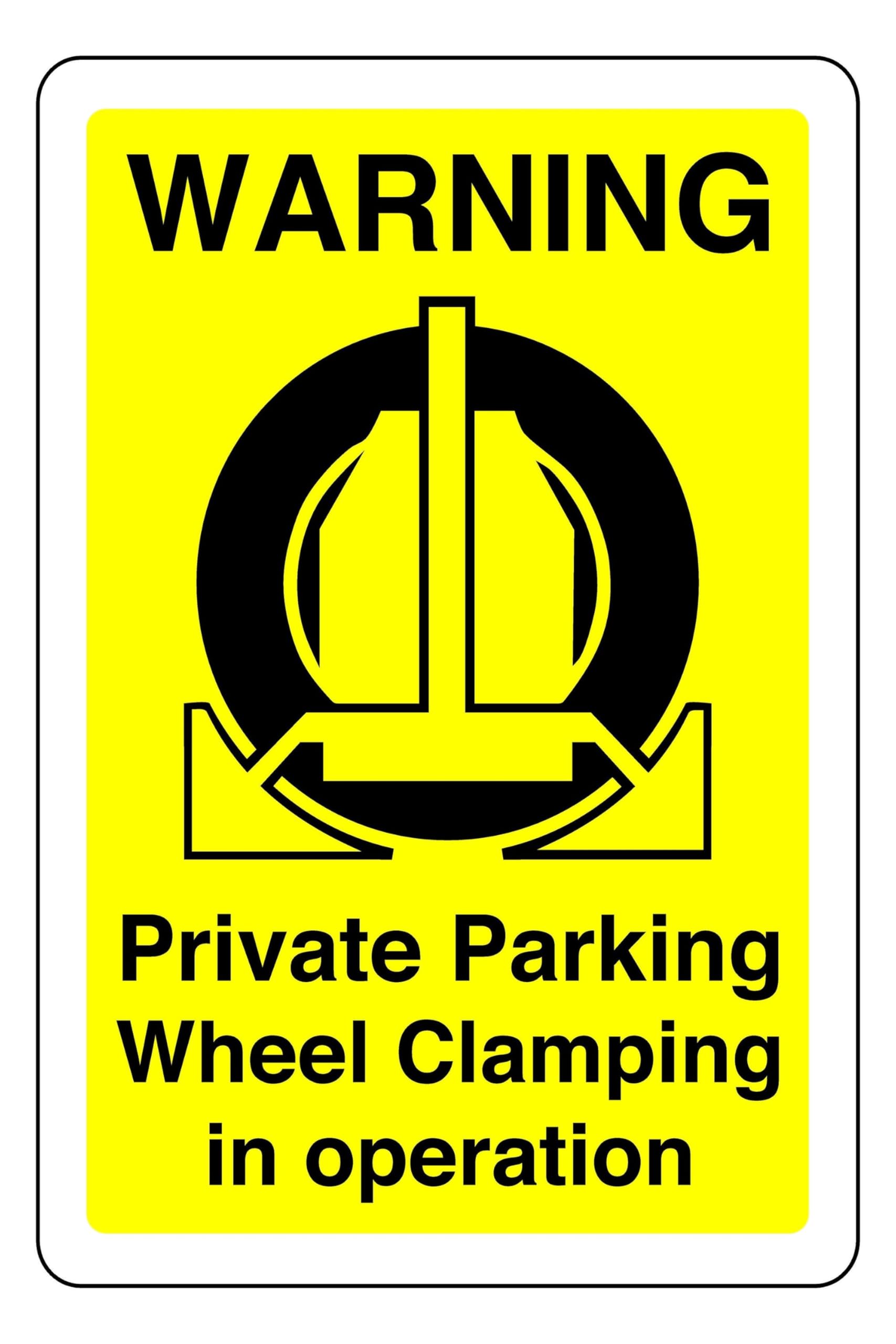 Warning Private Parking Wheel Clamping In Operation - safety sign - 3mm Aluminum Dibond for indoor/outdoor usage (400mm x 300mm) 14m Viewing Distance.