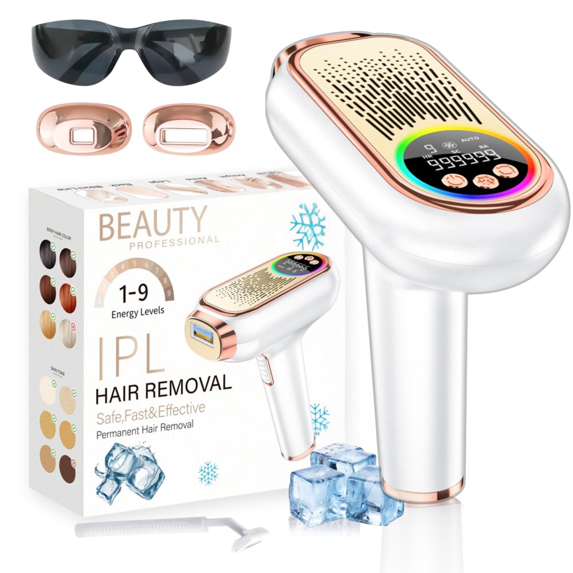SMARTIA - depiladora láser modelo 2025 - Función de enfriamiento por zafiro - máquina de depilación láser mujer hombre - 9 niveles potencia - Depiladora IPL de luz pulsada – Modo manual y automático