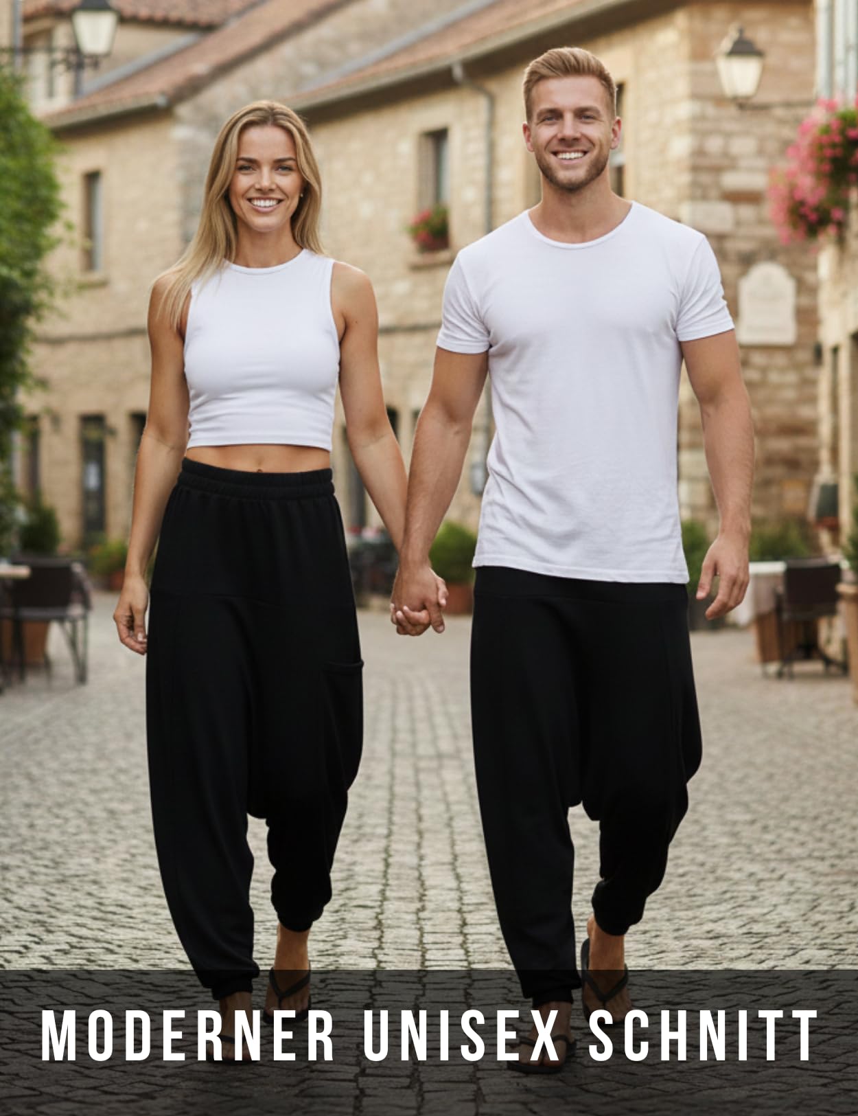 PANASIAM Haremshose Damen & Herren - Aladinhose Unisex - warme Yogahose | Pumphose mit hohem Baumwollanteil, tiefer Schritt, elastischer Bund, weicher Jogginghosen-Stoff, Winterhose für kühle Tage