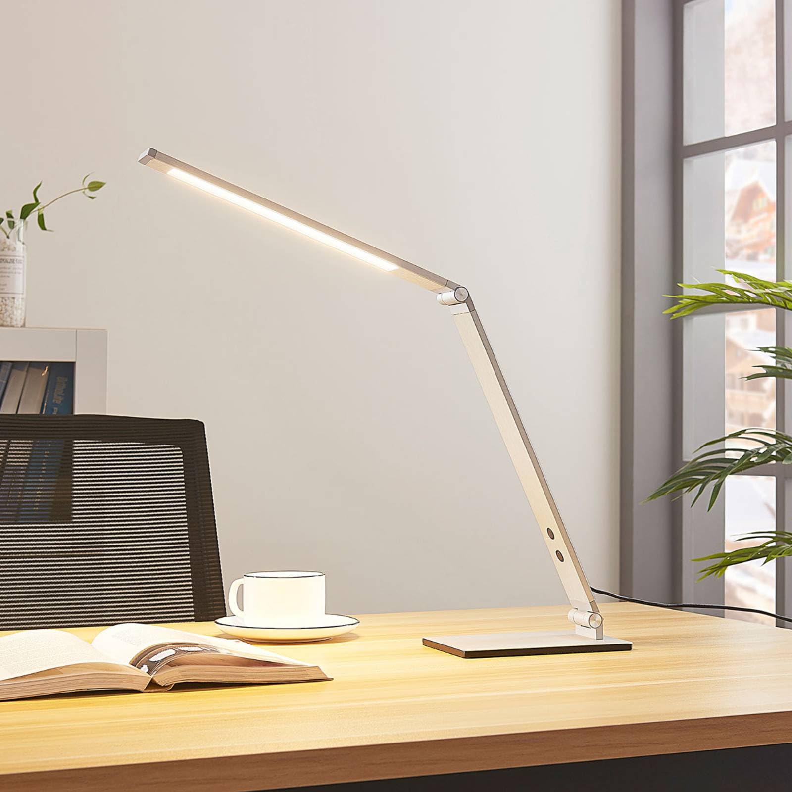 Lucande LED Tischlampe Nicano dimmbar (Modern) in Alu aus Aluminium (1 flammig,) - Tischleuchte Schreibtischlampe Nachttischlampe Arbeitszimmerleuchte