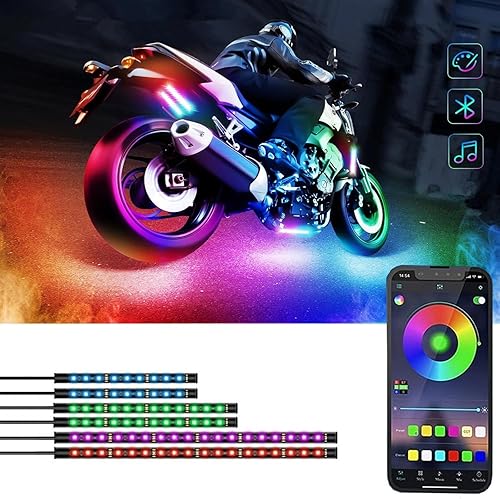 Juego de 6 luces LED para motocicleta, control de aplicación, multicolor, impermeable, tira de luces LED para motocicleta, sincronización de música